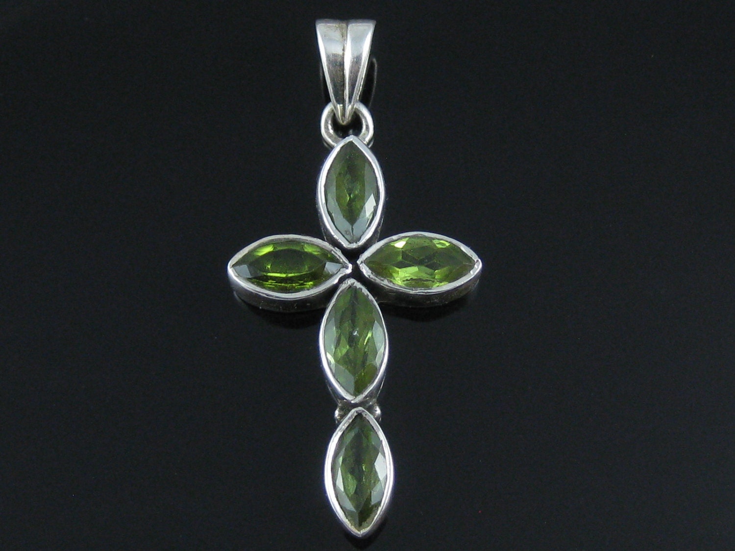 Vintage Sterling Silver Green Peridot Large Cross Pendant Haute Juice