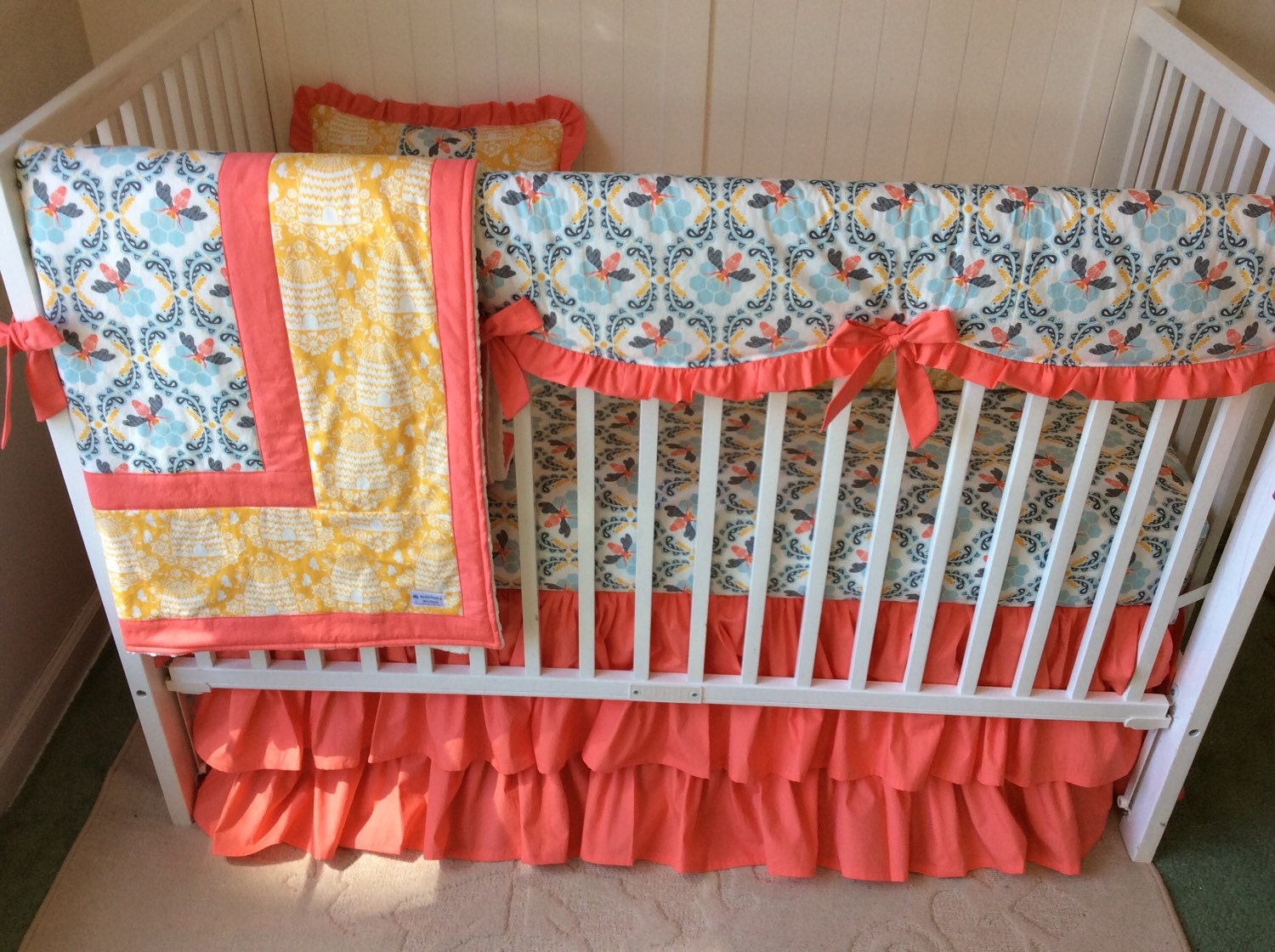 Honeybee Crib Bedding Set Blue Yellow and by butterbeansboutique