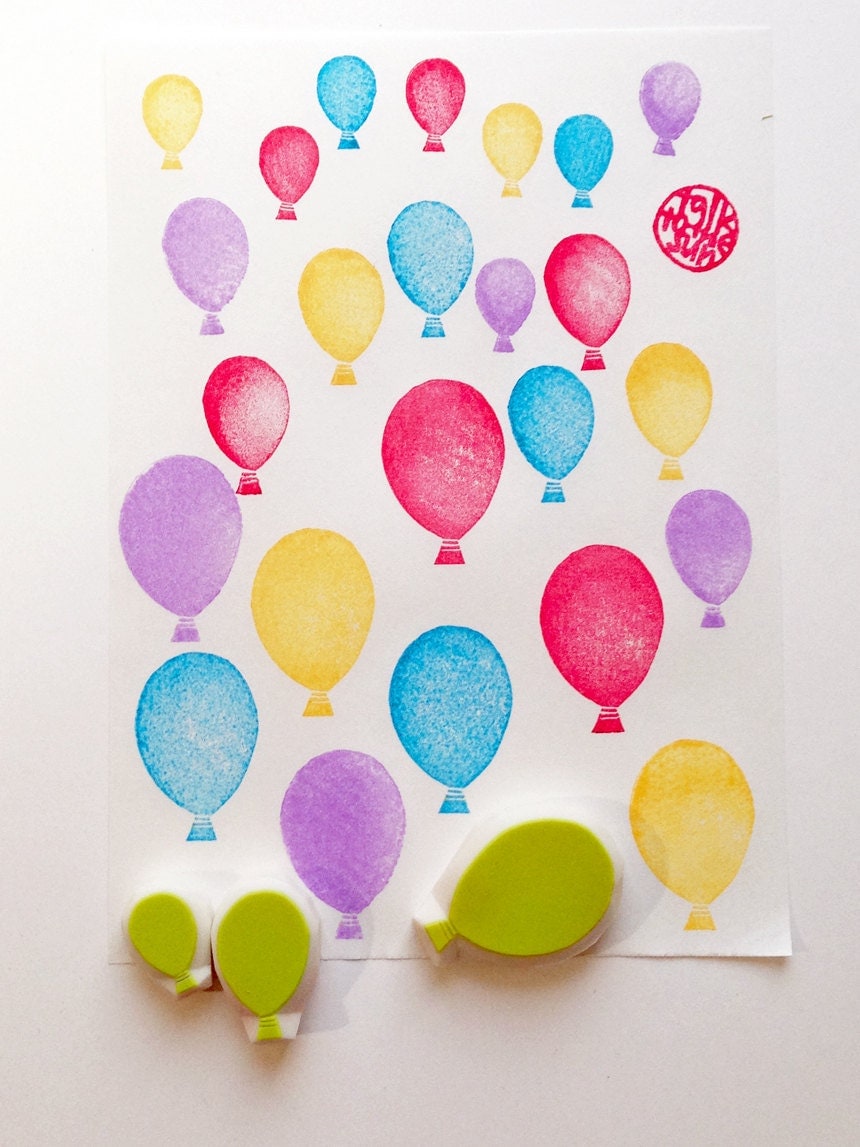 balloon hand carved rubber stamps. party balloon stamps.