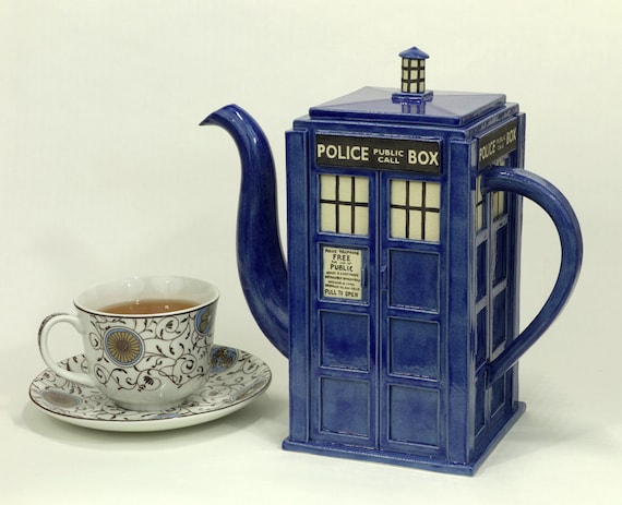 TARDIS Teapot: Made-To-Order Handmade Blue Police Box Teapot
