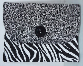 E-reader cover. Nook Cover. Kindle Cover. Zebra Print. Black and White. Handmade. One of a kind