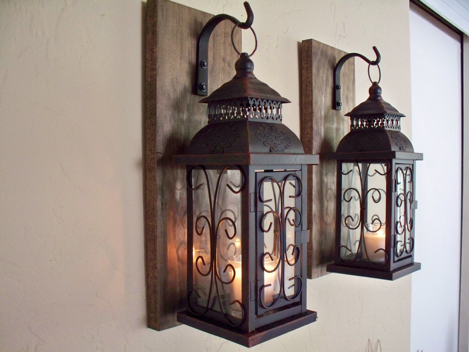 Lantern pair wall decor 2 wall sconces housewarming gift