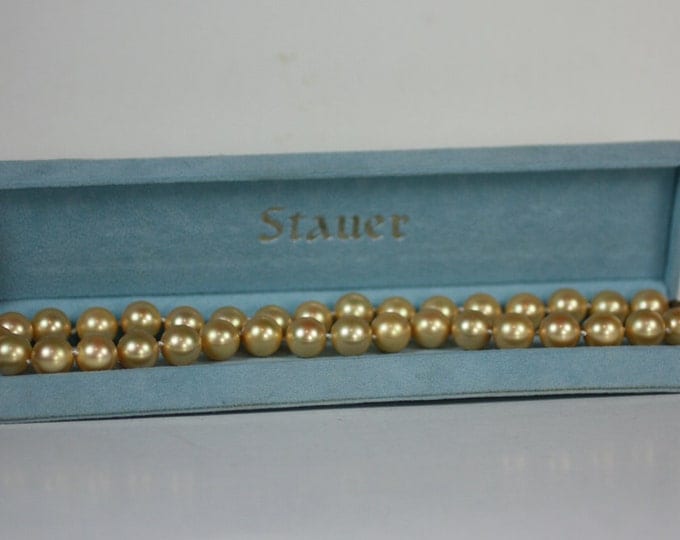 Golden Yellow Faux Pearl Necklace Larger Beads Presentation Box Stauer Vintage