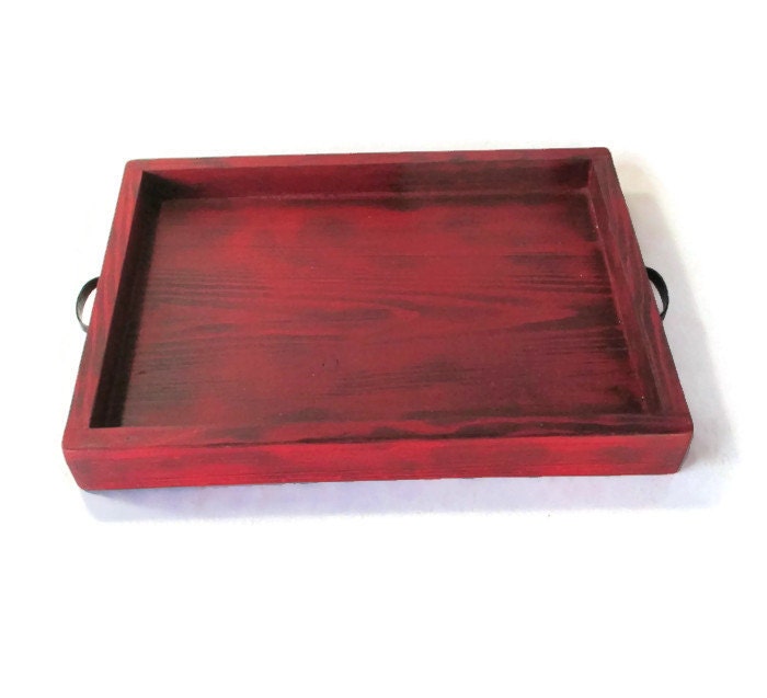 Rustic Red Serving Tray Home Decor Hand Painted