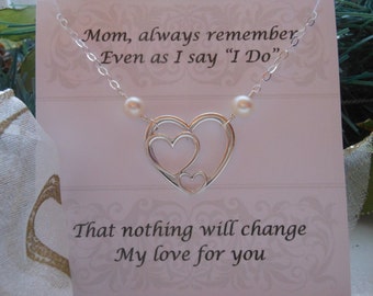 Mother of the Bride Gift, Silver Heart Necklace, Gifts for Mom, Mother of the Groom Gift, Mothers Necklace, Triple Heart, Wedding Jewelry