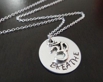 Handstamped Om Yoga Breathe Necklace