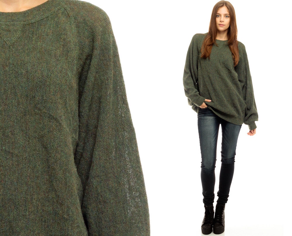 Oversize Sweater Dark Green Olive Drab Knit Slouchy Hipster