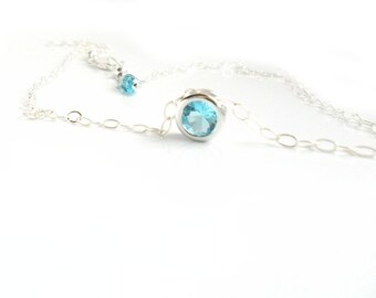 Aquamarine Silver Necklace Sterling Silver chain Solitaire Something Blue Everyday Dainty Simple Jewelry Layering Necklace / Bridal Gift