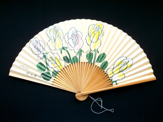 Vintage Paper Fan - Japanese Sensu - Japanese Fan - Japanese Paper Fan - Floral Fan - F117 Rose Fan