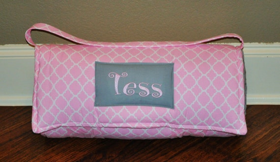 Nap Mat - Monogrammed Light Pink Quatrefoil Nap Mat with a Minky Dot Blanket - You Choose the Blanket Color