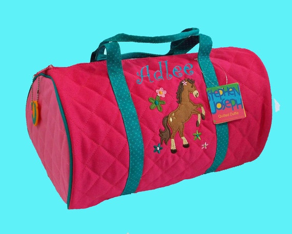 Child's Monogrammed Stephen Joseph New Style HORSE GIRL Quilted Duffle Bag