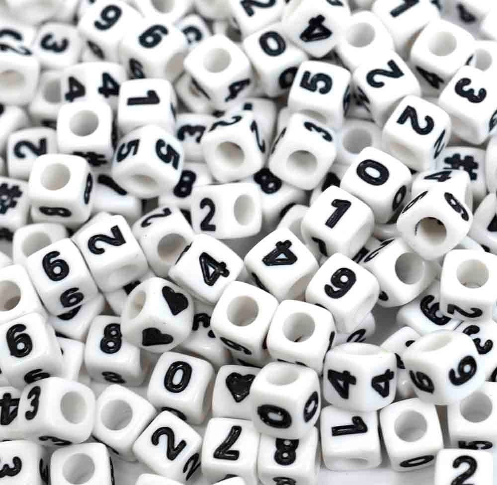 White Number Beads 150 pcs Mixed Assortment by HempBeadery