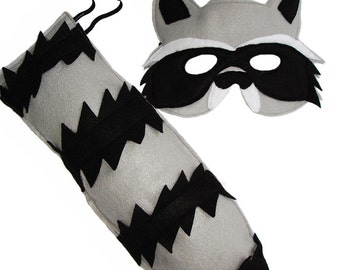 Children's Woodland Animal RACCOON Felt Mask and Tail Set