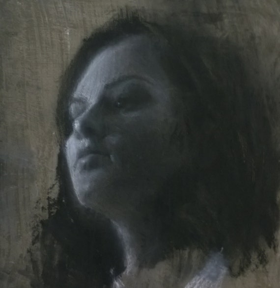 Charcoal Portrait Drawing of Woman Soft Light