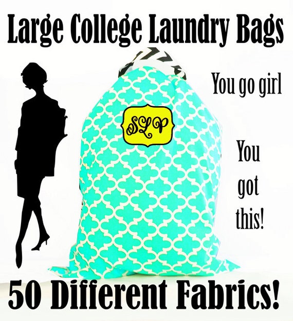 College Laundry Bag, Monogrammed laundry tote bag, drawstring bag ...