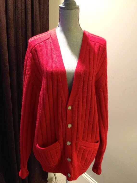 Vintage Red Wool Men's Cardigan Sweater