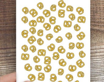 Greeting cards set of 4 - Pretzel illustration, handmade, snack food card