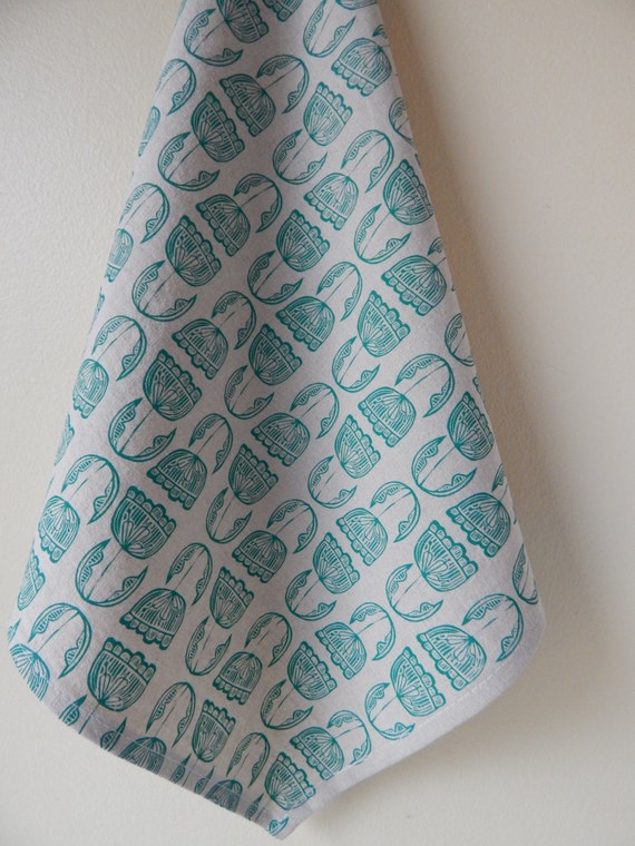 Cloth Napkins Linen Cotton Hand Printed Floral on Natural