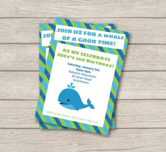 Whale Birthday Party Invitation - Whale of a Good Time Invitation - Digital Printable Invite - Whale Birthday Party - Ocean Theme Il_570xn