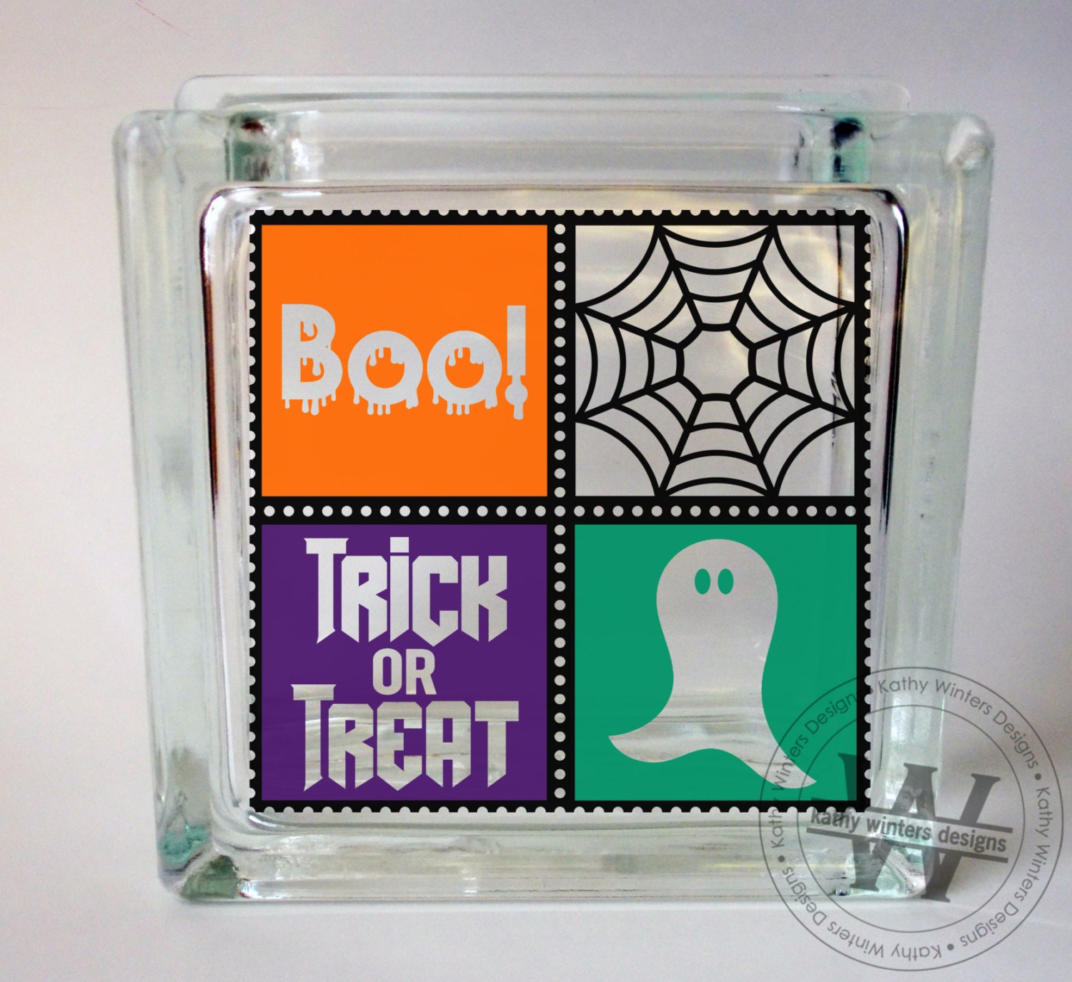 Vinyl Lettering Glass Block Decal Halloween by KWintersDesigns