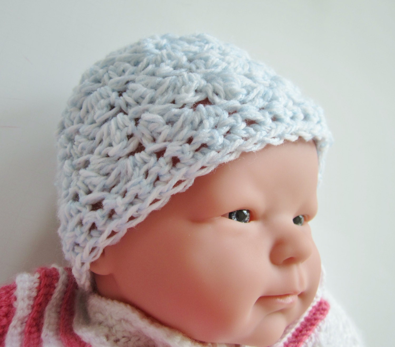 Crocheted Baby Hat Size Newborn Blue Beanie Hospital Hat