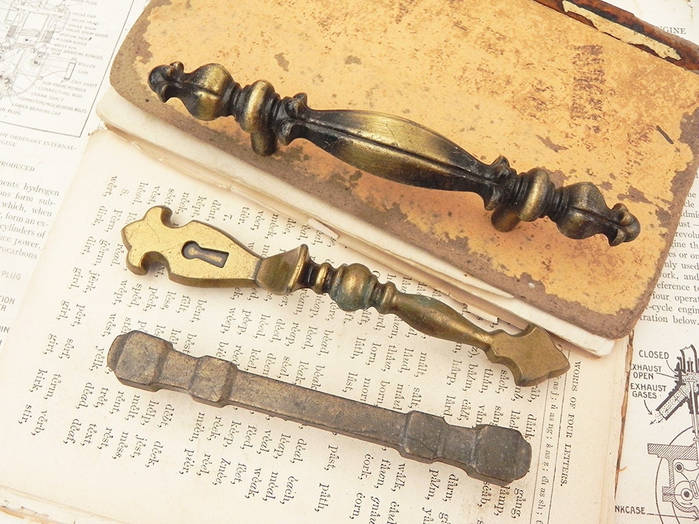 3 salvaged vintage drawer pulls handles Haute Juice