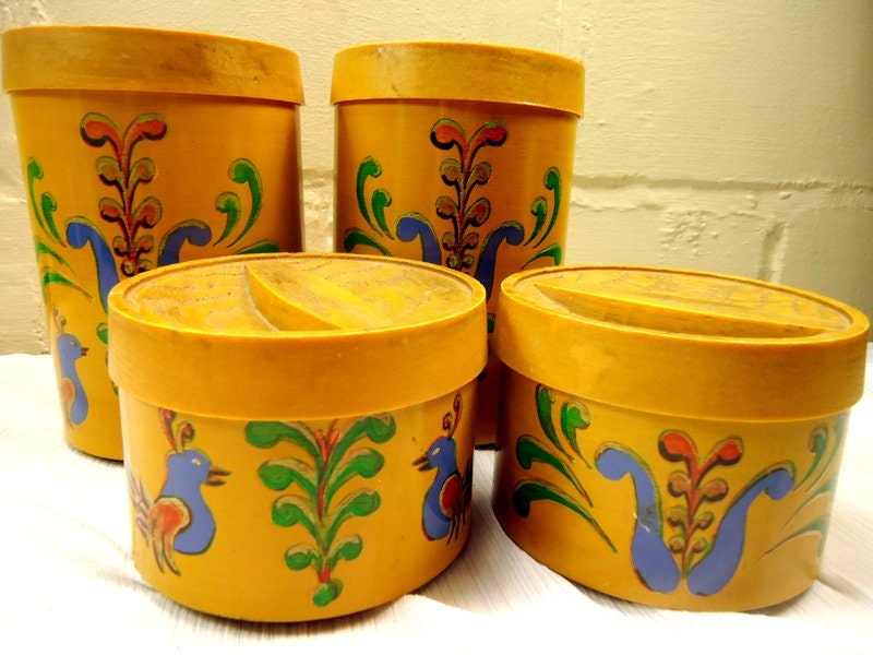 Vintage 1950s Mustard Metal Canisters