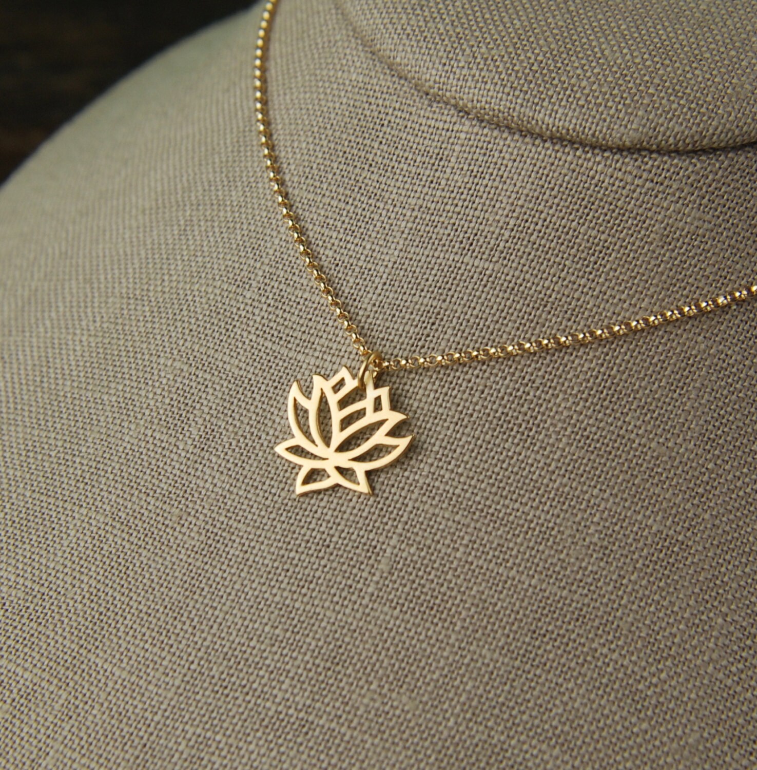 Gold vermeil lotus charm and gold filled necklace gold lotus