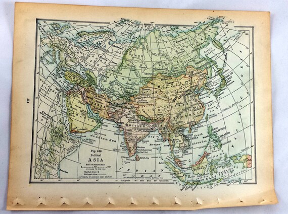 Items similar to 1925 Asia Map. Antique Map of Asia. Historical Print ...