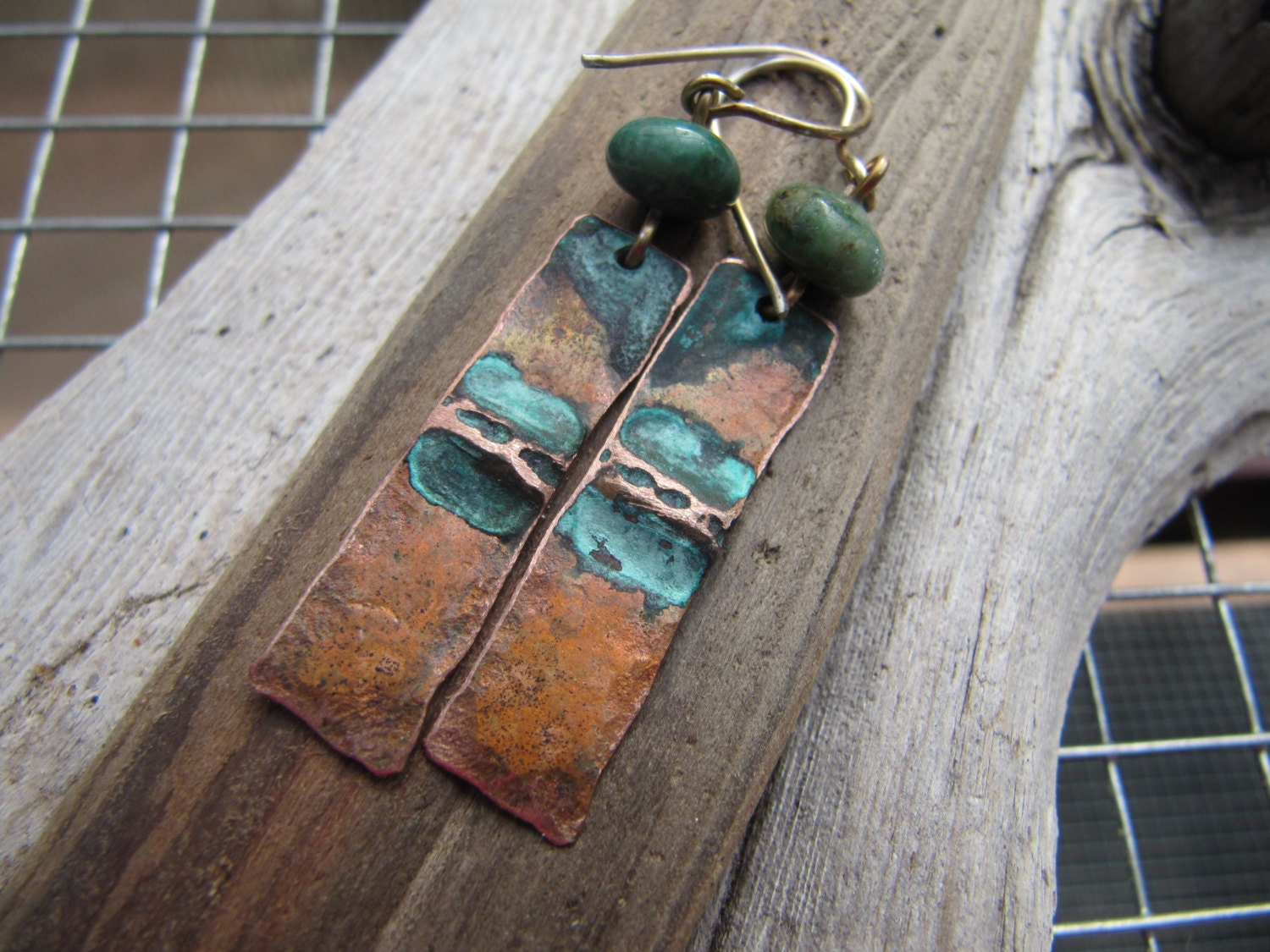 Turquoise Copper Jewelry Patina Copper Earrings Long Dangle