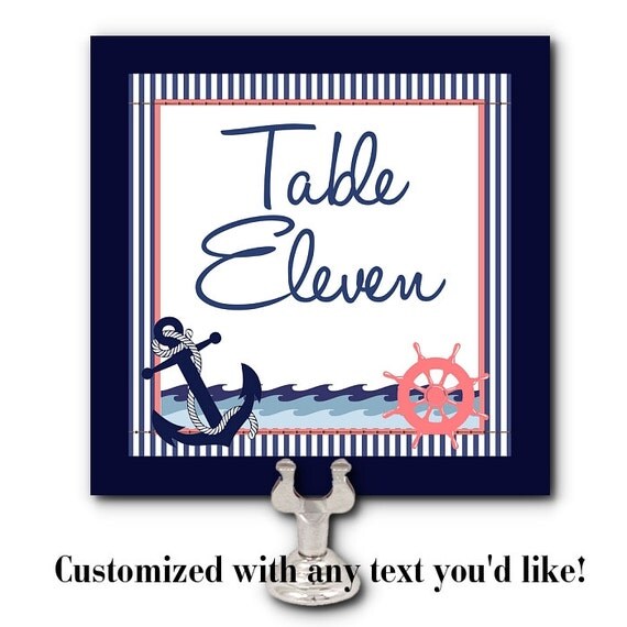 Table Number Cards, Wedding, Rehearsal Dinner, Shower, Birthday, Nautical, Ocean, Beach Theme, Navy, Coral Il_570xn