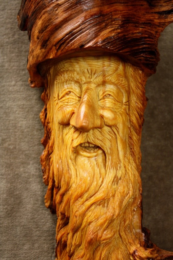 A Unique Wood Carving of a Wood Spirit Art by TreeWizWoodCarvings