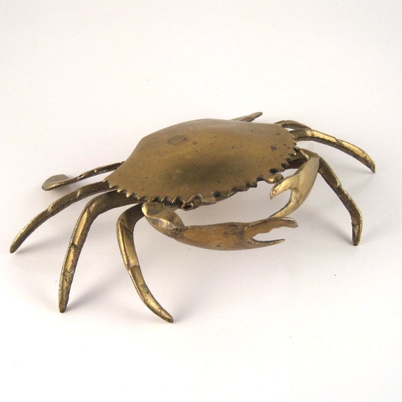 vintage brass crab ashtray mid century brass decor