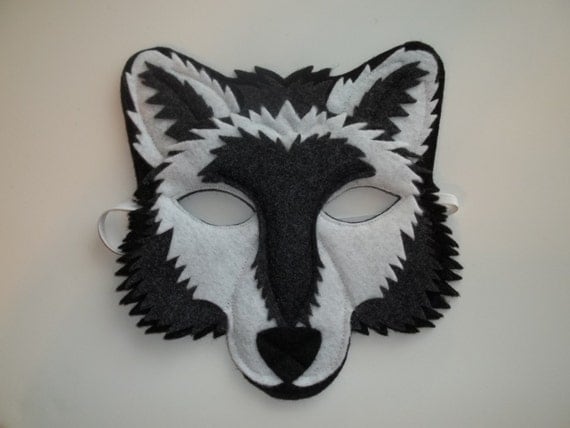 Items similar to Dark Grey Wolf Mask Felt Animal Mask on Etsy