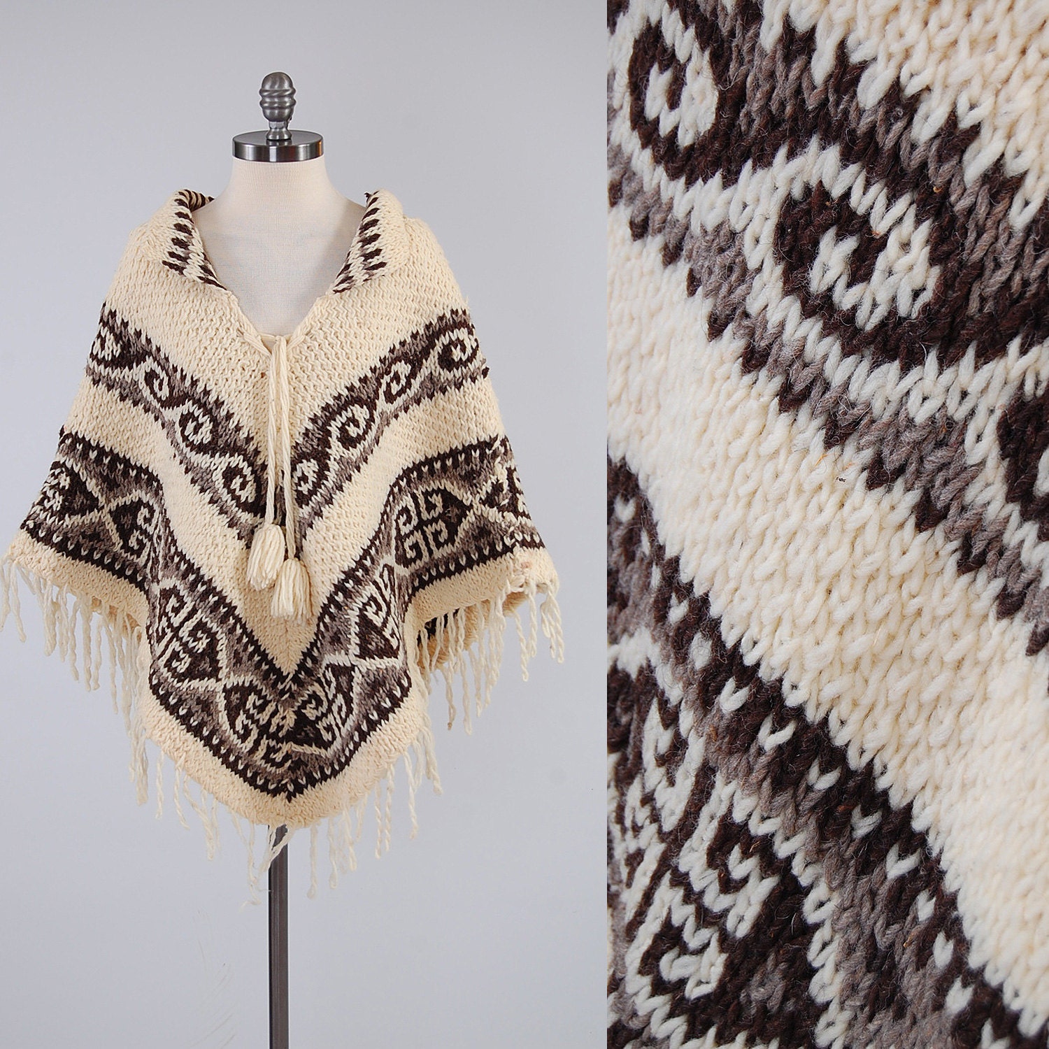 Vintage 60s Hand Woven Mexican Wool Poncho By Digvintageclothing