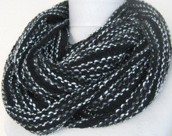 knitwear scarf - white /black scarf / long scarf