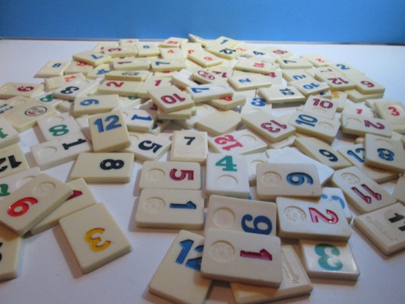 vintage plastic rummy-o & rummikub number tiles 130 by njdigfinds