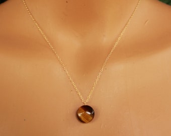 Tigers Eye Necklace, Pendant Necklace, Brown Gemstone, Dainty Necklace, Tigers Eye Pendant, Delicate Necklace, Minimalist, Layering, Layered