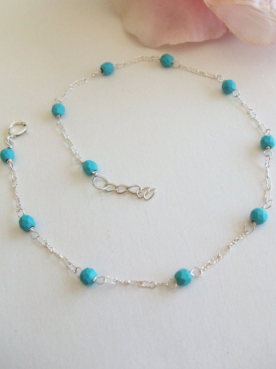 Turquoise Anklet 925 Sterling Silver Turquose Jewelry by AnnTig