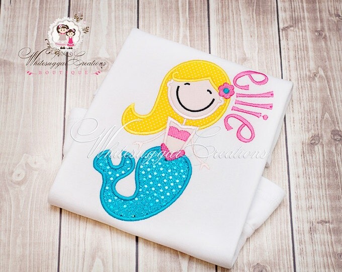 Baby Girl Mermaid Shirt - Custom Embroidered Mermaid Shirt - Summer Girls Shirt - Baby Girl Summer Outfit