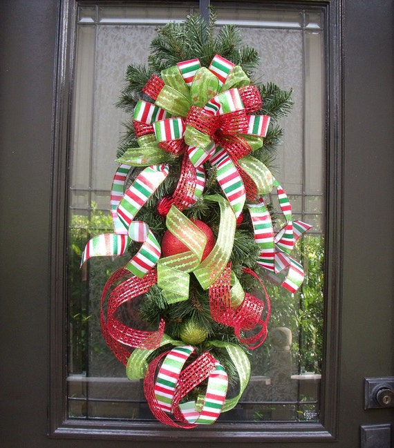 Christmas Wreath, Christmas Swag, Ribbon Swag, Cascade, Christmas Wishes, Christmas Teardrop