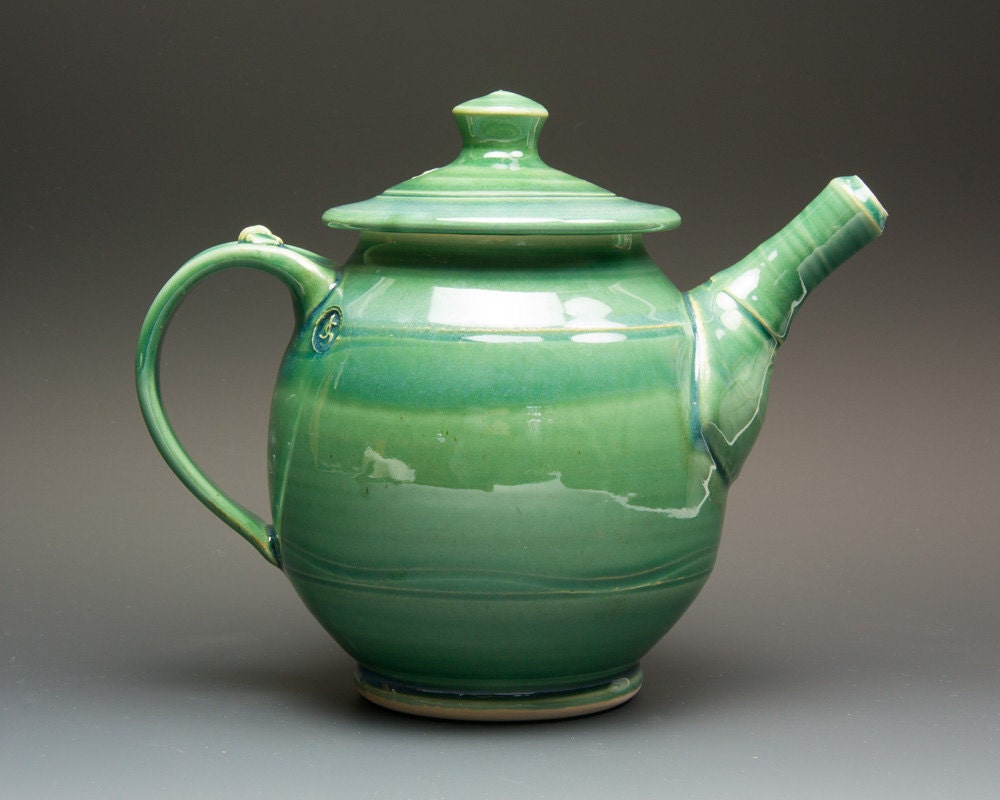Handmade teapot stoneware 4 cup plus tea pot jade green teapot