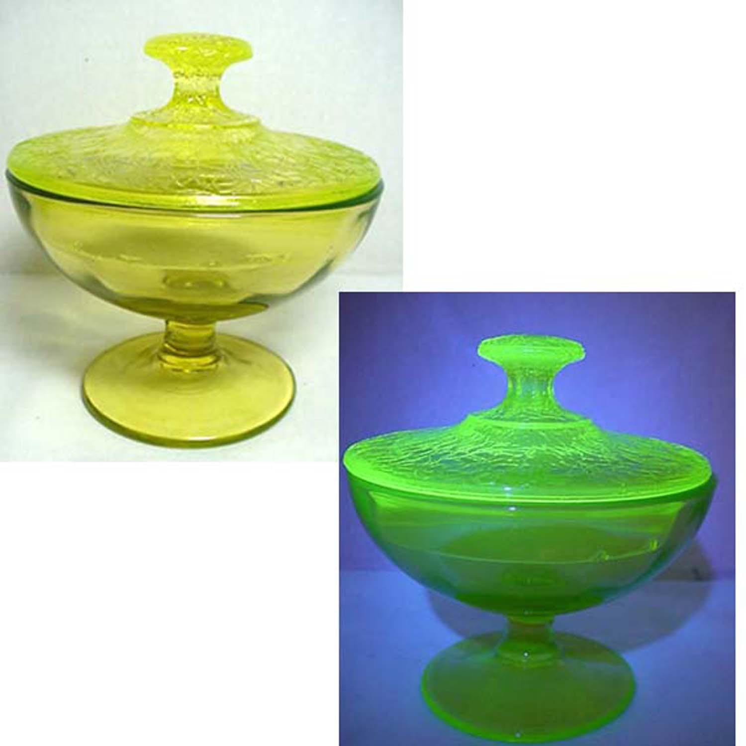 Authentic Antique Vaseline Yellow Glass Stemmed Lidded Candy
