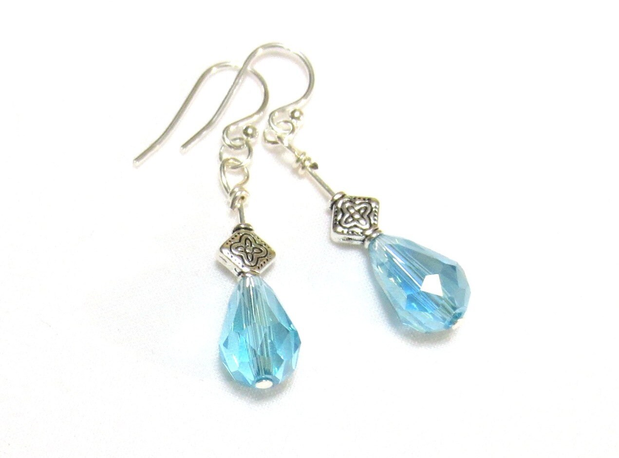 Light Blue Crystal Earrings Blue Drop by CindyBurkeOriginals