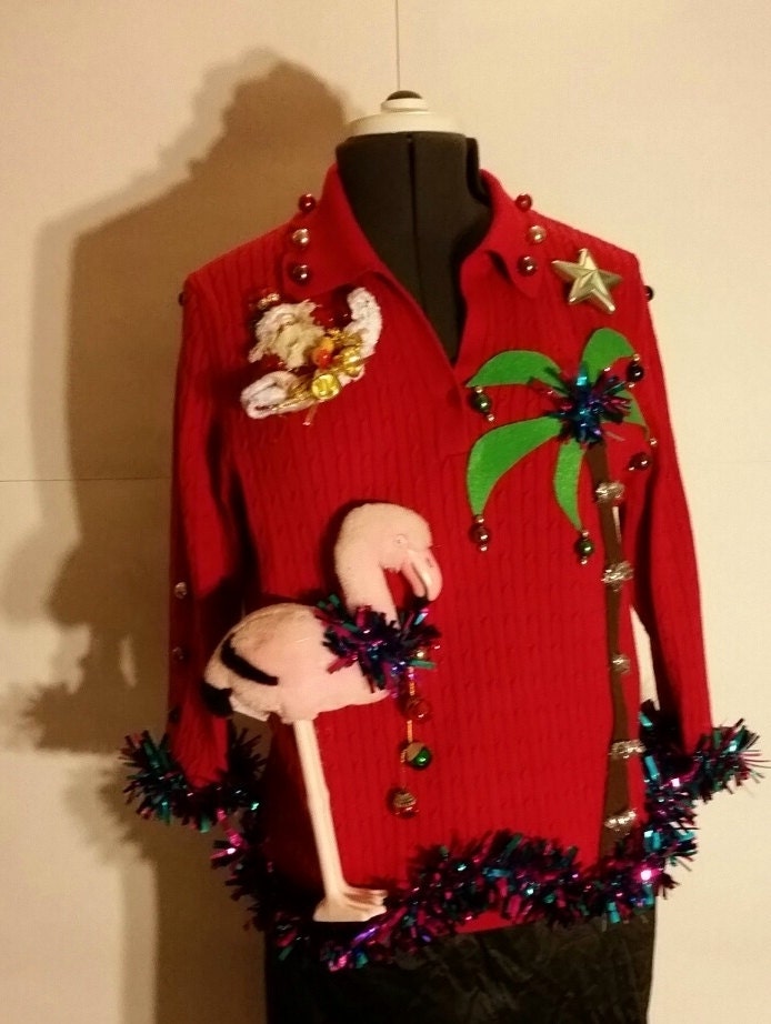 pink flamingo ugly christmas sweater