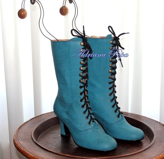 Green-Turquoise Victorian Boots Ankle Boots Teal by VictorianBoots
