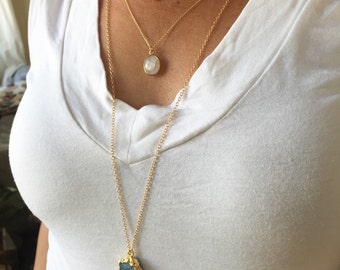 Beautiful blue solar quartz pendant Necklace/ Solar Quartz gemstone necklace/ long blue gemstone necklace