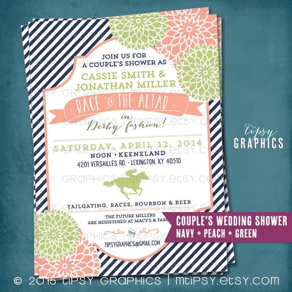 Kentucky Derby Race to the Altar Bridal/Wedding Shower Invitation. Stripes and Mums. Any text or Colors by Tipsy Graphics Il_570xn