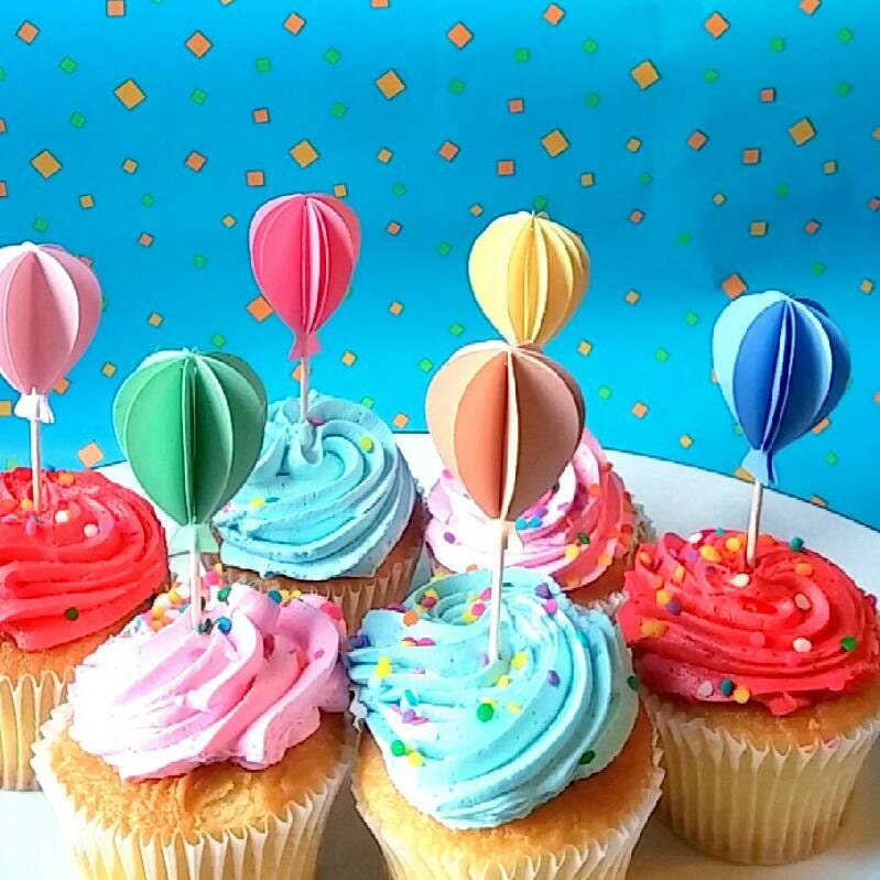 3D Hot air balloons cupcake toppers. Rainbow collection