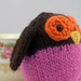 Hand Knit Owl Plush Brown Pink Orange Ready to Ship
